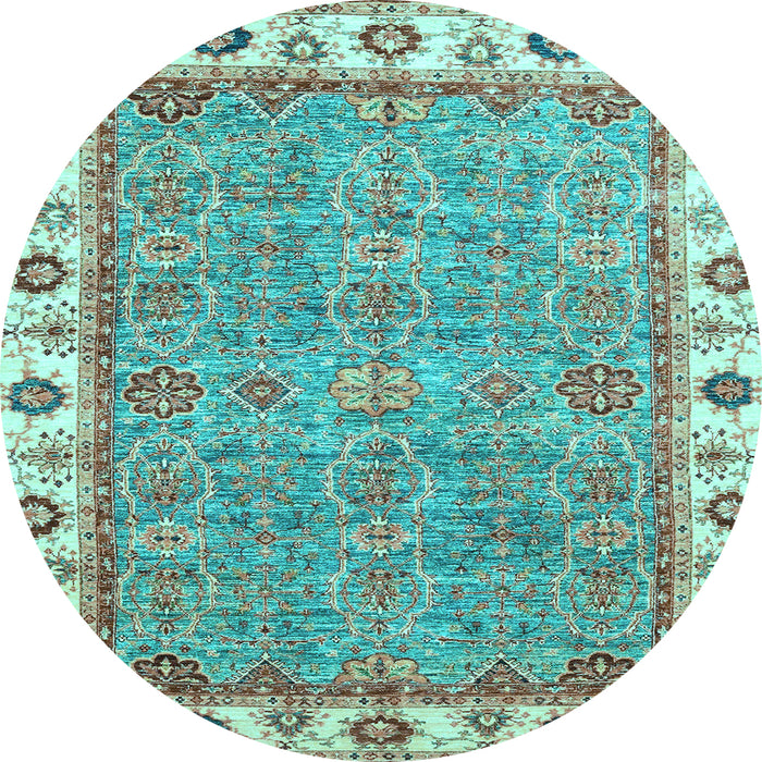 Round Machine Washable Oriental Light Blue Traditional Rug, wshabs3194lblu