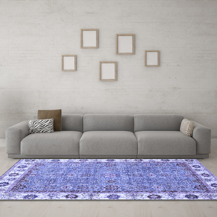 Machine Washable Oriental Blue Traditional Rug in a Living Room, wshabs3194blu