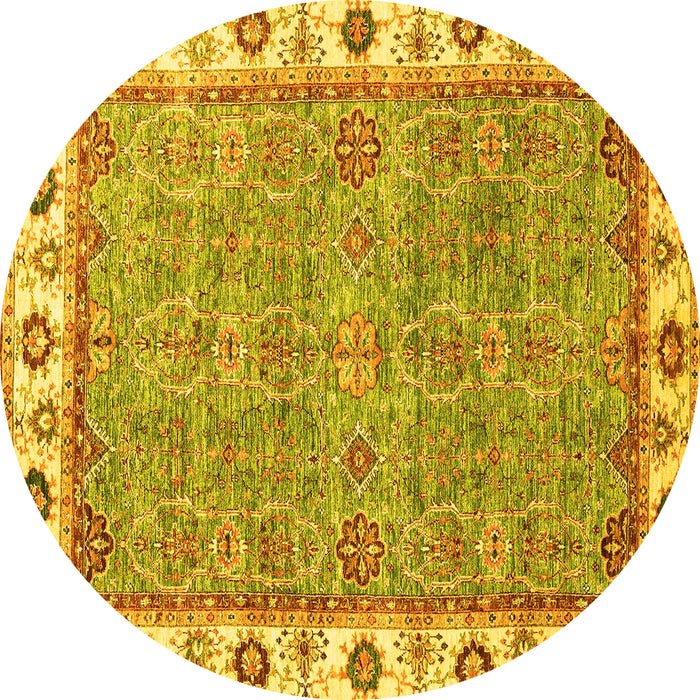Round Machine Washable Oriental Yellow Traditional Rug, wshabs3194yw