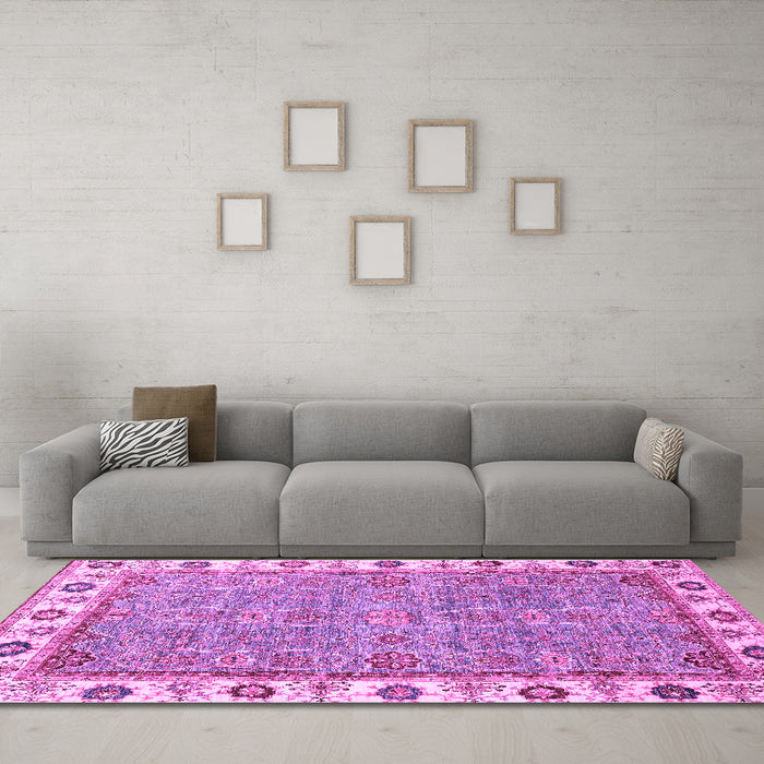 Machine Washable Oriental Purple Traditional Area Rugs in a Living Room, wshabs3194pur