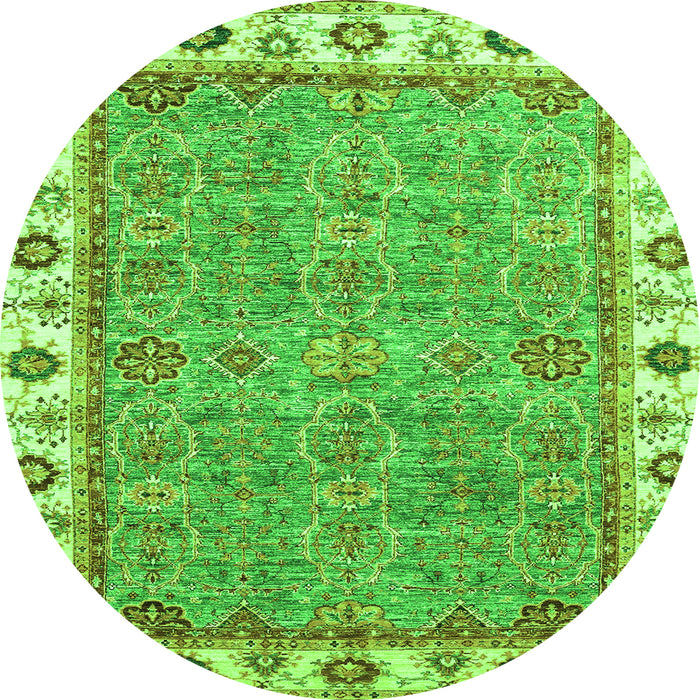 Round Machine Washable Oriental Green Traditional Area Rugs, wshabs3194grn