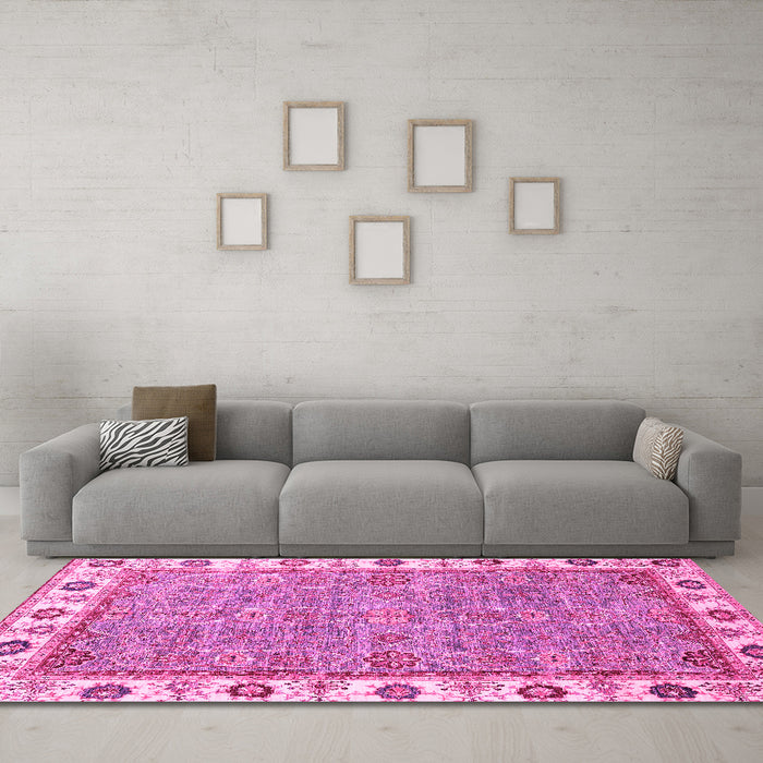 Machine Washable Oriental Pink Traditional Rug in a Living Room, wshabs3194pnk