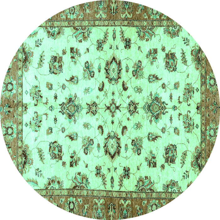 Round Machine Washable Oriental Turquoise Traditional Area Rugs, wshabs3195turq
