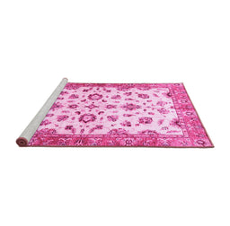 Sideview of Machine Washable Oriental Pink Traditional Rug, wshabs3195pnk