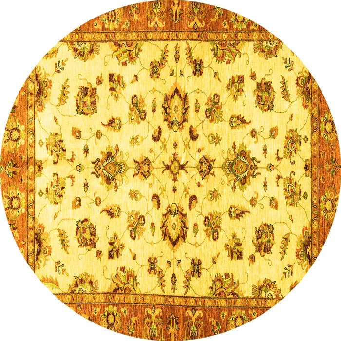 Round Machine Washable Oriental Yellow Traditional Rug, wshabs3195yw