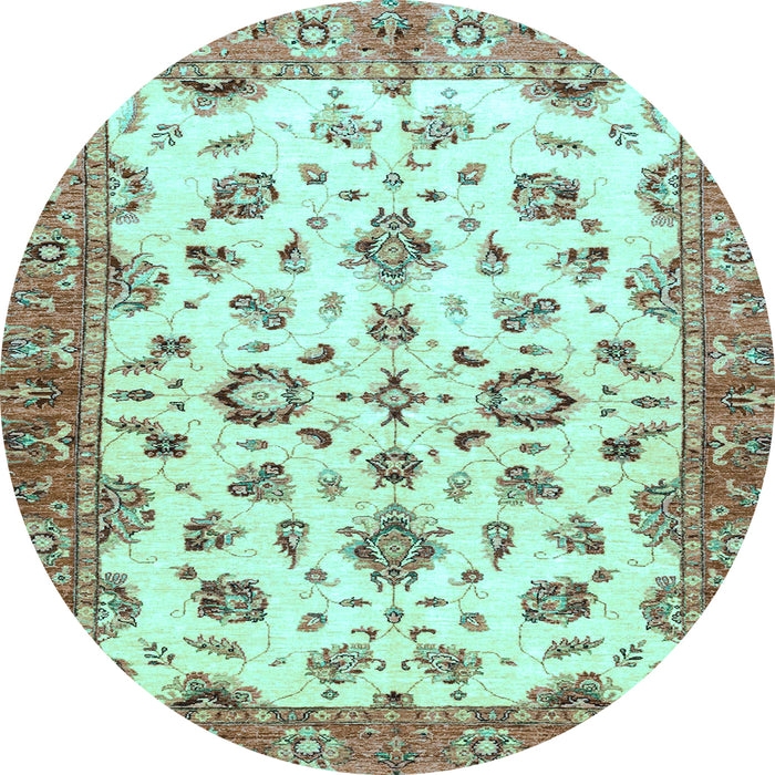 Round Machine Washable Oriental Light Blue Traditional Rug, wshabs3195lblu