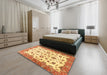 Abstract Chrome Gold Yellow Oriental Rug in a Bedroom, abs3195