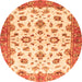 Round Machine Washable Oriental Orange Traditional Area Rugs, wshabs3195org