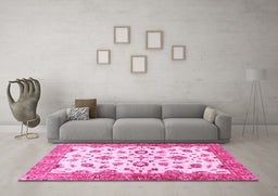 Machine Washable Oriental Pink Traditional Rug in a Living Room, wshabs3195pnk