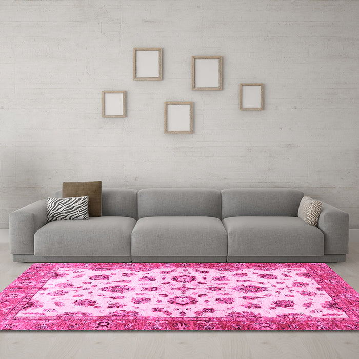 Machine Washable Oriental Pink Traditional Rug in a Living Room, wshabs3195pnk