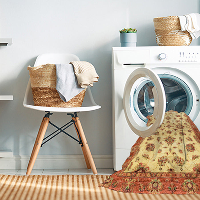 Machine Washable Abstract Chrome Gold Yellow Rug in a Washing Machine, wshabs3195