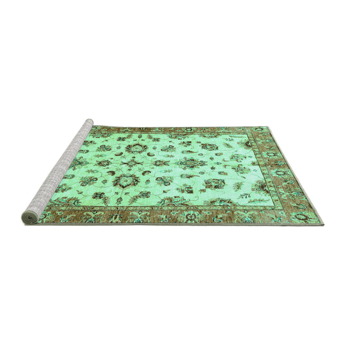 Sideview of Machine Washable Oriental Turquoise Traditional Area Rugs, wshabs3195turq