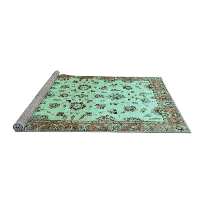 Sideview of Machine Washable Oriental Light Blue Traditional Rug, wshabs3195lblu