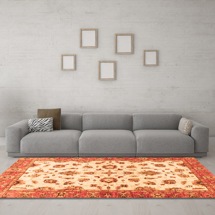 Machine Washable Oriental Orange Traditional Area Rugs in a Living Room, wshabs3195org