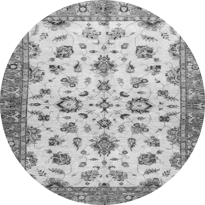Round Machine Washable Oriental Gray Traditional Rug, wshabs3195gry