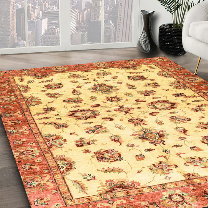 Machine Washable Abstract Chrome Gold Yellow Rug in a Family Room, wshabs3195