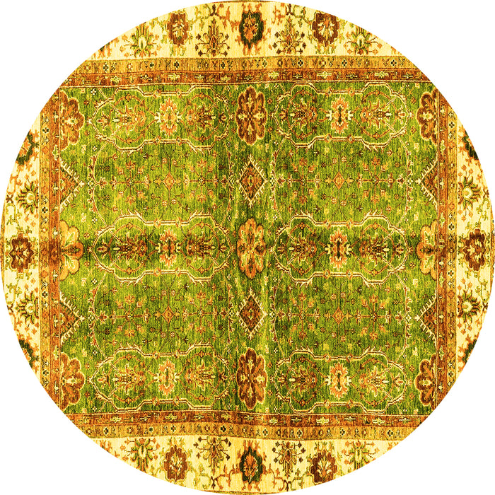 Round Machine Washable Oriental Yellow Traditional Rug, wshabs3196yw