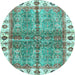 Round Oriental Light Blue Traditional Rug, abs3196lblu