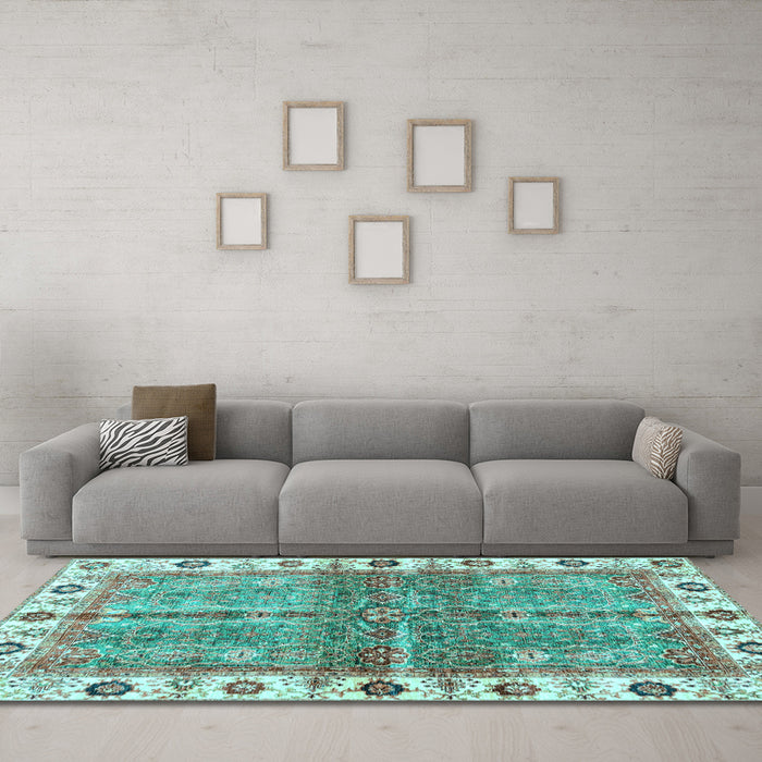 Machine Washable Oriental Light Blue Traditional Rug in a Living Room, wshabs3196lblu
