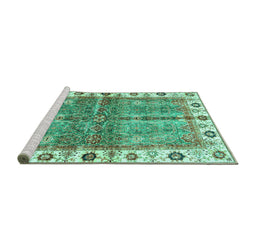 Sideview of Machine Washable Oriental Turquoise Traditional Area Rugs, wshabs3196turq
