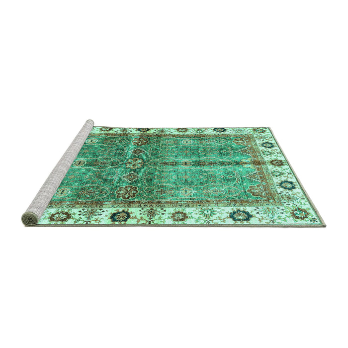 Sideview of Machine Washable Oriental Turquoise Traditional Area Rugs, wshabs3196turq