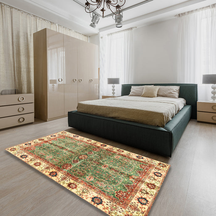 Machine Washable Abstract Red Rug in a Bedroom, wshabs3196