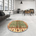 Round Machine Washable Abstract Red Rug in a Office, wshabs3196