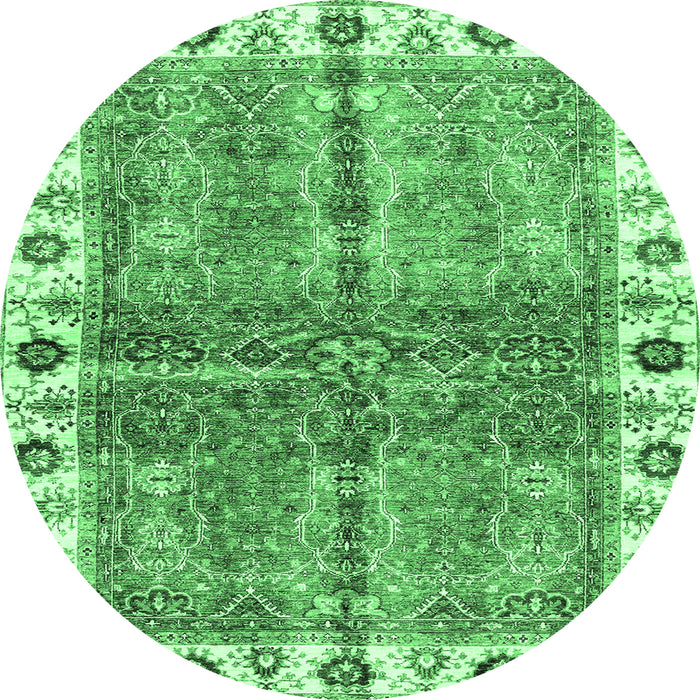 Round Machine Washable Oriental Emerald Green Traditional Area Rugs, wshabs3196emgrn