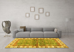 Machine Washable Oriental Yellow Traditional Rug in a Living Room, wshabs3196yw