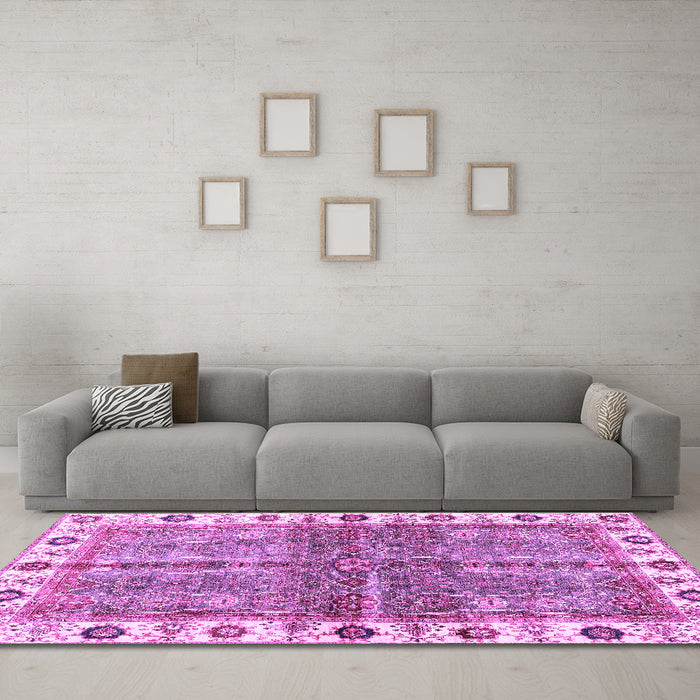 Machine Washable Oriental Purple Traditional Area Rugs in a Living Room, wshabs3196pur
