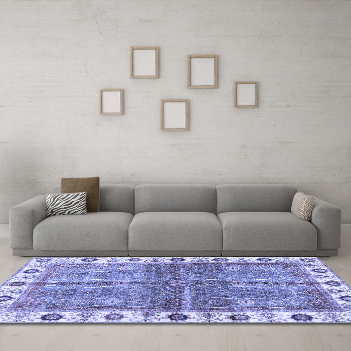 Machine Washable Oriental Blue Traditional Rug in a Living Room, wshabs3196blu