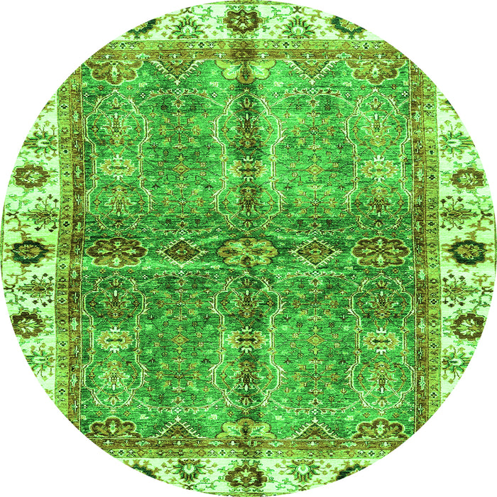 Round Machine Washable Oriental Green Traditional Area Rugs, wshabs3196grn