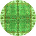 Round Machine Washable Oriental Green Traditional Area Rugs, wshabs3196grn