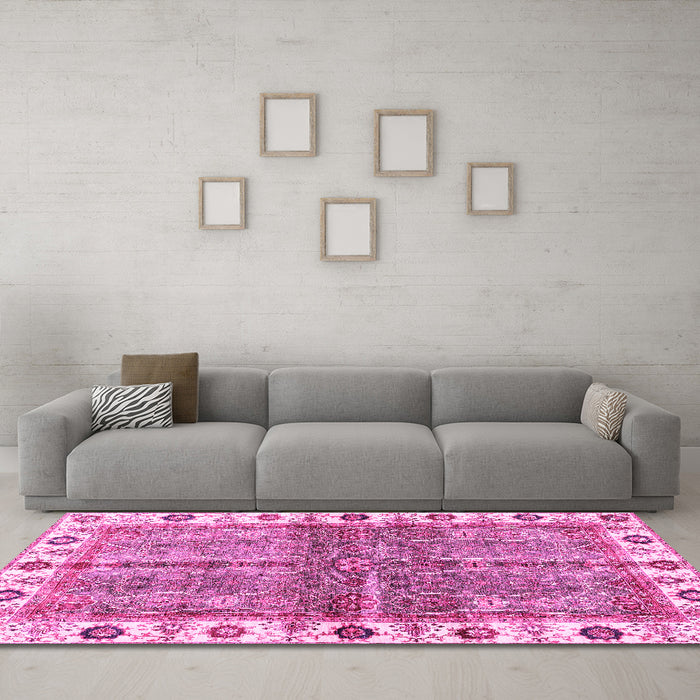 Machine Washable Oriental Pink Traditional Rug in a Living Room, wshabs3196pnk