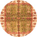 Round Machine Washable Oriental Orange Traditional Area Rugs, wshabs3196org