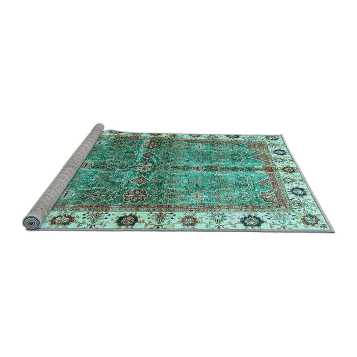 Sideview of Machine Washable Oriental Light Blue Traditional Rug, wshabs3196lblu