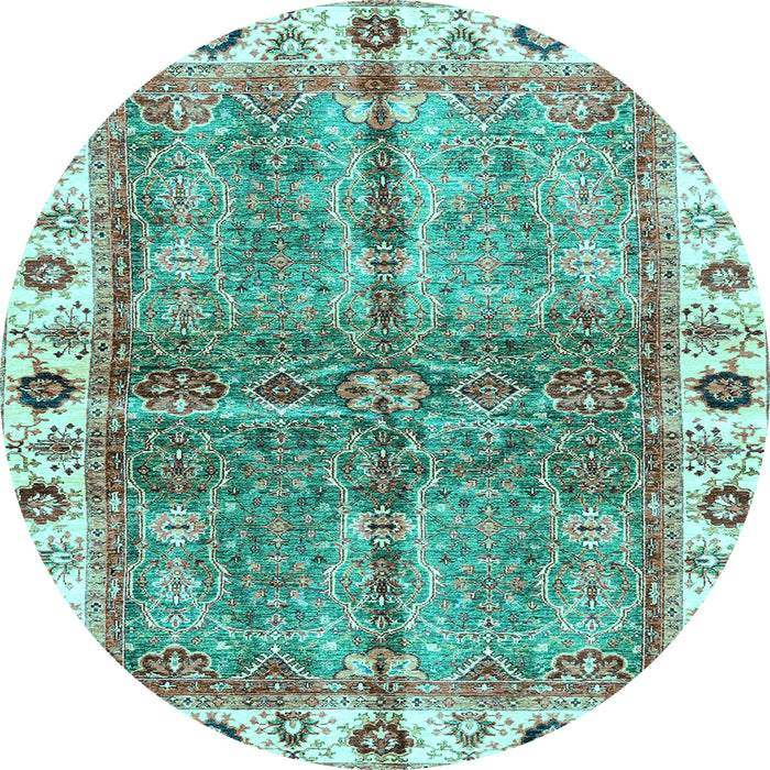 Round Machine Washable Oriental Light Blue Traditional Rug, wshabs3196lblu
