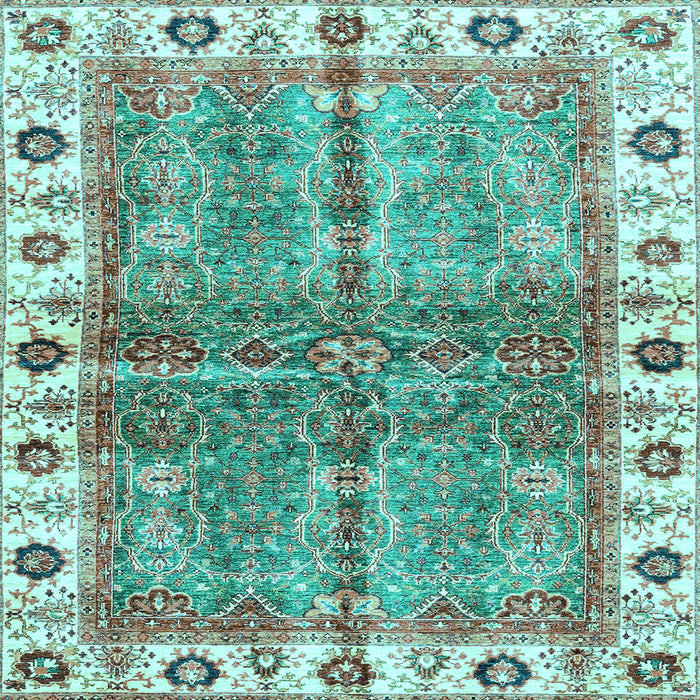 Square Machine Washable Oriental Light Blue Traditional Rug, wshabs3196lblu