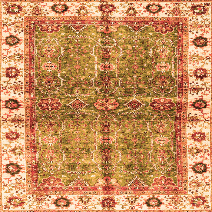 Square Machine Washable Oriental Orange Traditional Area Rugs, wshabs3196org