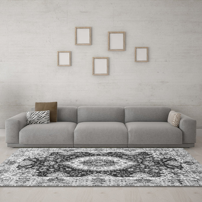 Machine Washable Abstract Gray Modern Rug in a Living Room,, wshabs3197gry