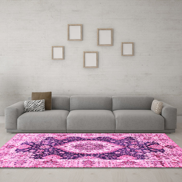 Machine Washable Abstract Pink Modern Rug in a Living Room, wshabs3197pnk