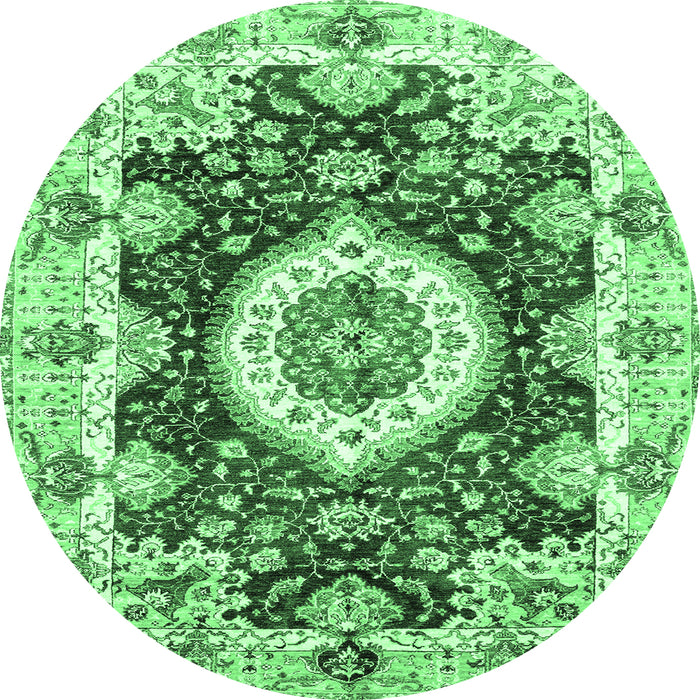 Round Machine Washable Abstract Emerald Green Modern Area Rugs, wshabs3197emgrn