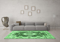 Machine Washable Abstract Emerald Green Modern Rug, wshabs3197emgrn