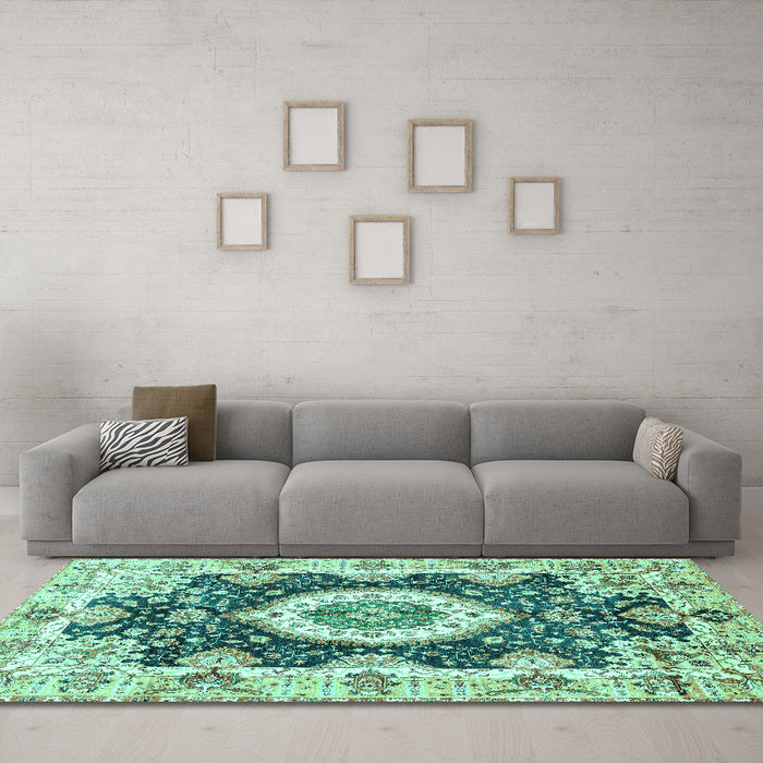 Machine Washable Abstract Turquoise Modern Area Rugs in a Living Room,, wshabs3197turq
