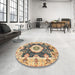 Round Abstract Chestnut Brown Modern Rug in a Office, abs3197