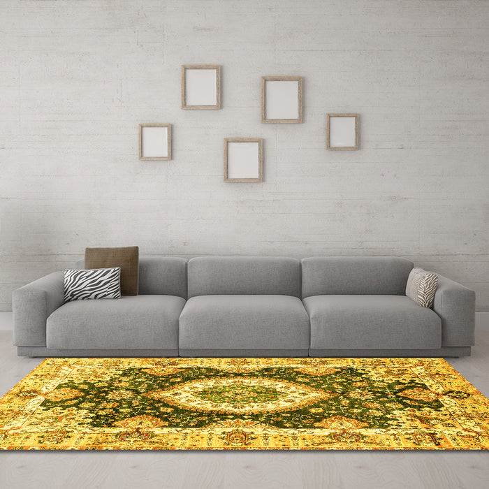 Machine Washable Abstract Yellow Modern Rug in a Living Room, wshabs3197yw