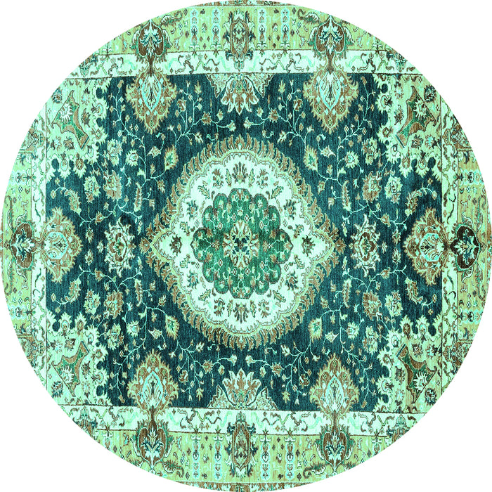 Round Machine Washable Abstract Turquoise Modern Area Rugs, wshabs3197turq