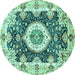 Round Machine Washable Abstract Turquoise Modern Area Rugs, wshabs3197turq