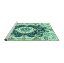 Sideview of Machine Washable Abstract Turquoise Modern Area Rugs, wshabs3197turq