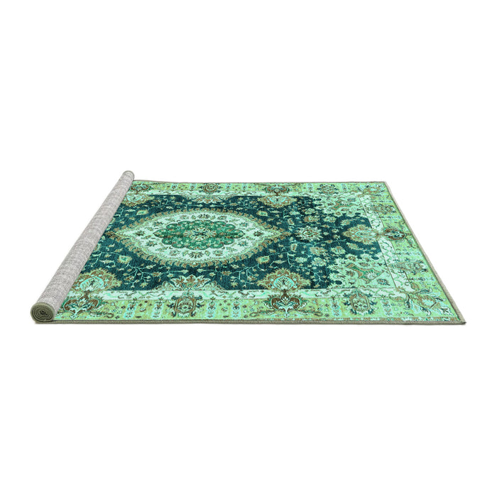 Sideview of Machine Washable Abstract Turquoise Modern Area Rugs, wshabs3197turq